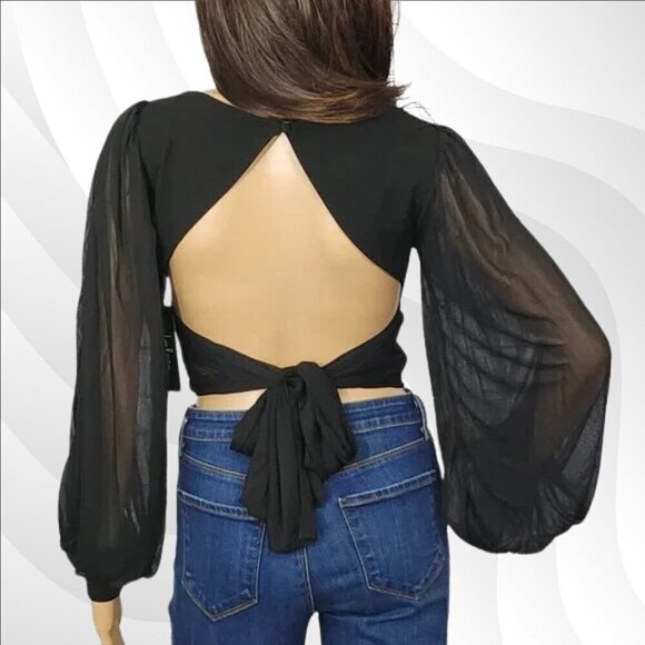 2/$30 Lulus Say It Again Black Tie-Back Long Sleeve Crop Top Size XS - Picture 4 of 8